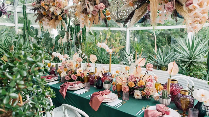 eclectic purple tree dinning area