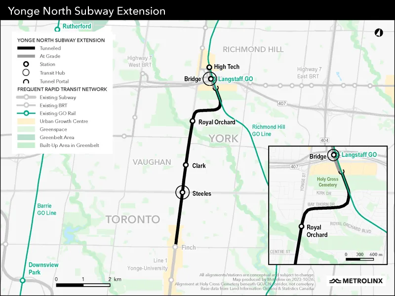 Map of Yonge North Subway Extension by Metrolinx.