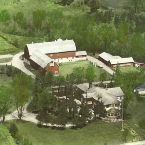historical photo of heintzman house from aerial view