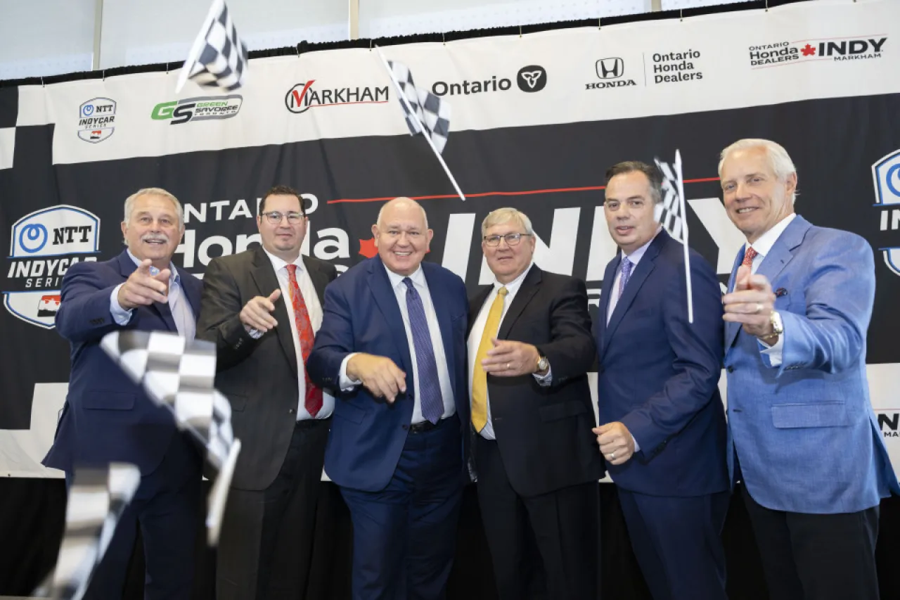 Mayor Frank Scarpitti at Markham Indy car announcement event.