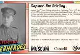 James “Jim” John Stirling enlisted in the 127th Battalion of the Canadian Expeditionary Force on February 25, 1915, and served as a sapper in the Canadian Railway Troops, laying supply lines in France. He kept a diary and wrote letters home, which are part of Markham Museum’s collection. After the war, he returned to Markham, where he was awarded a gold watch in a ceremony with other veterans. He farmed in Markham from 1931 to 1969 and passed away in 1983. Learn more at Markham Museum.