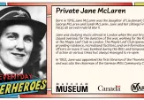 Born in 1916, Jane McLaren, daughter of Lieutenant Colonel George and Sarah McLaren, served alongside her siblings Fred, Sue, and Patsy in World War II. While studying music in London, she worked for the Red Cross at the Maple Leaf Club, which provided services to officers on leave. In 1952, she became the first librarian of Thornhill Library and chaired the German Mills Community Centre. Learn more at Markham Museum.
