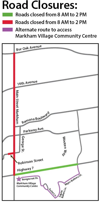 Road closures during Markham Santa Claus Parade.